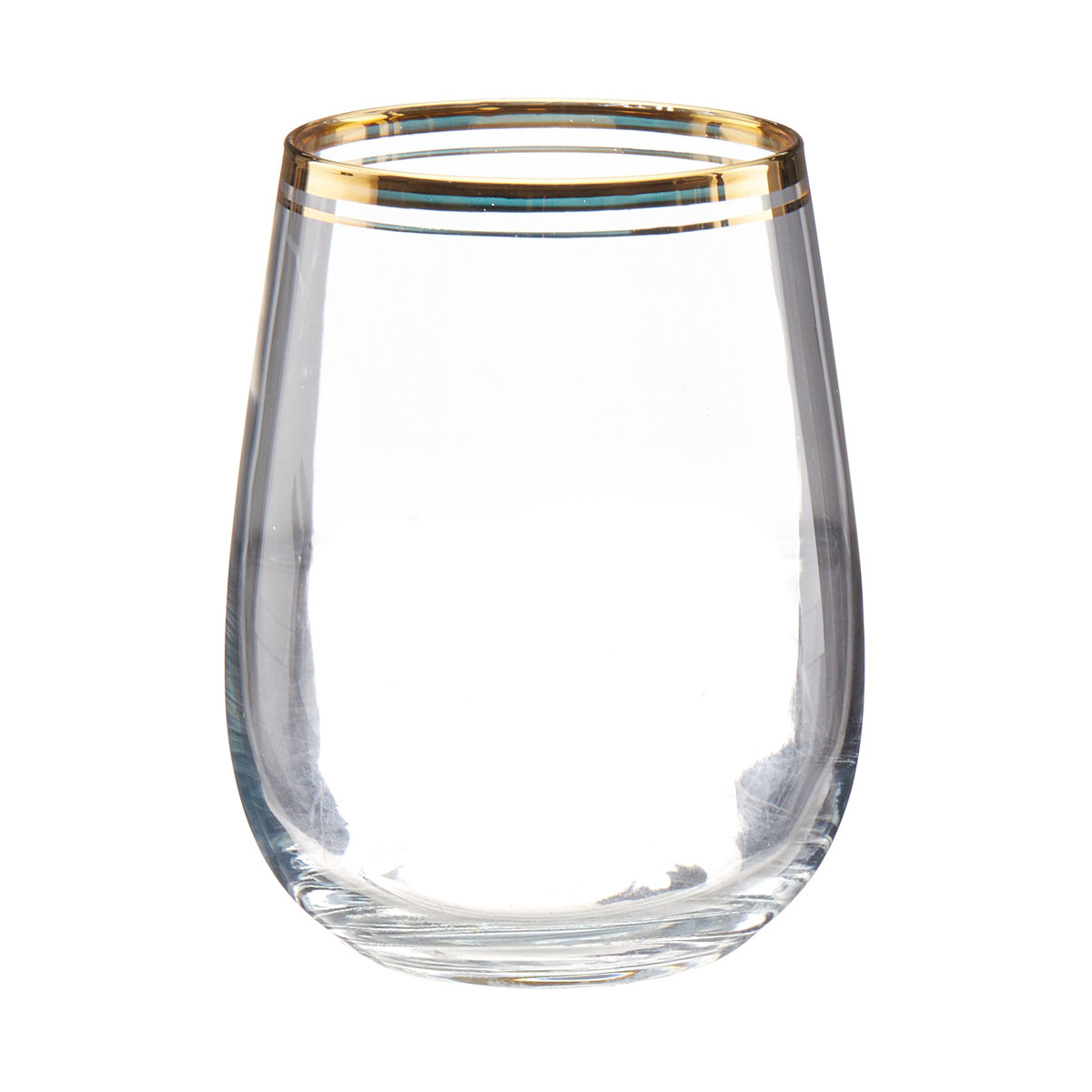 Gold Rimmed Stemless Wine Glass 16 Oz 