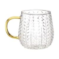 Clear Glass Textured Leaf Mug with Colorful Handle