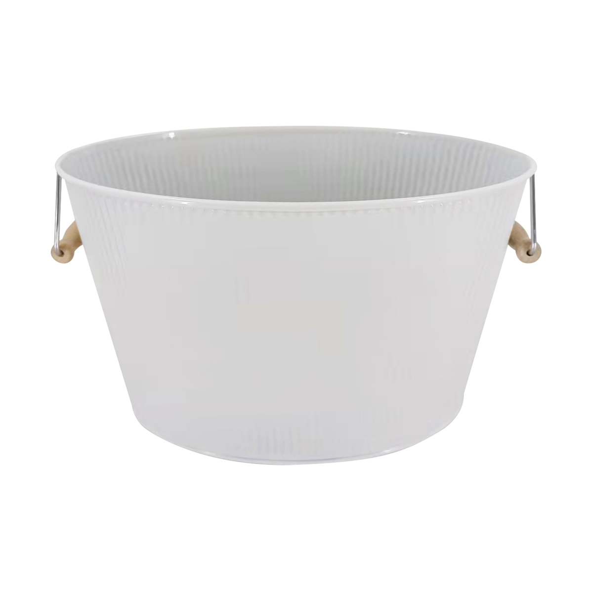 White Oval Textured Metal Bin with Handles, Large