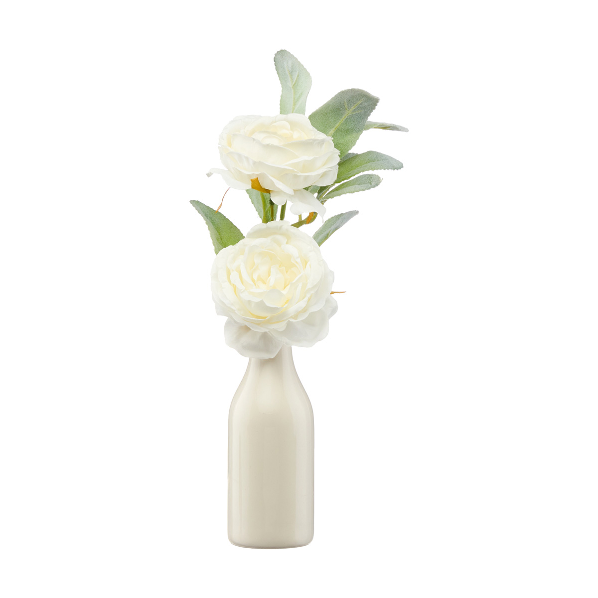 White Decorative Ceramic Vase with Faux Flowers