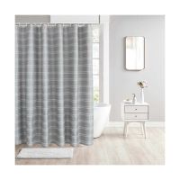 Gray & White Striped Oxford Fabric Shower Curtain Set with 12 C-Rings