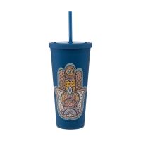 Rubber Coated Tumbler with Reusable Straw, Blue, 24 oz