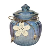 Decorative Ribbed Glass Jar, Blue
