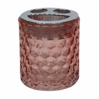 Embossed Diagram Glass Toothbrush Holder, Pink