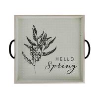 'Hello Spring' Wooden Decorative Tray with Handles